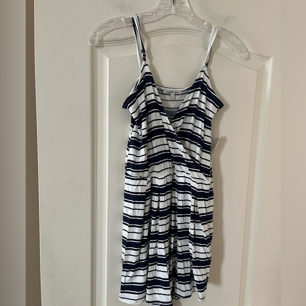 New! Charlotte Russe White & Navy Striped Sleeveless Romper Women’s Size S